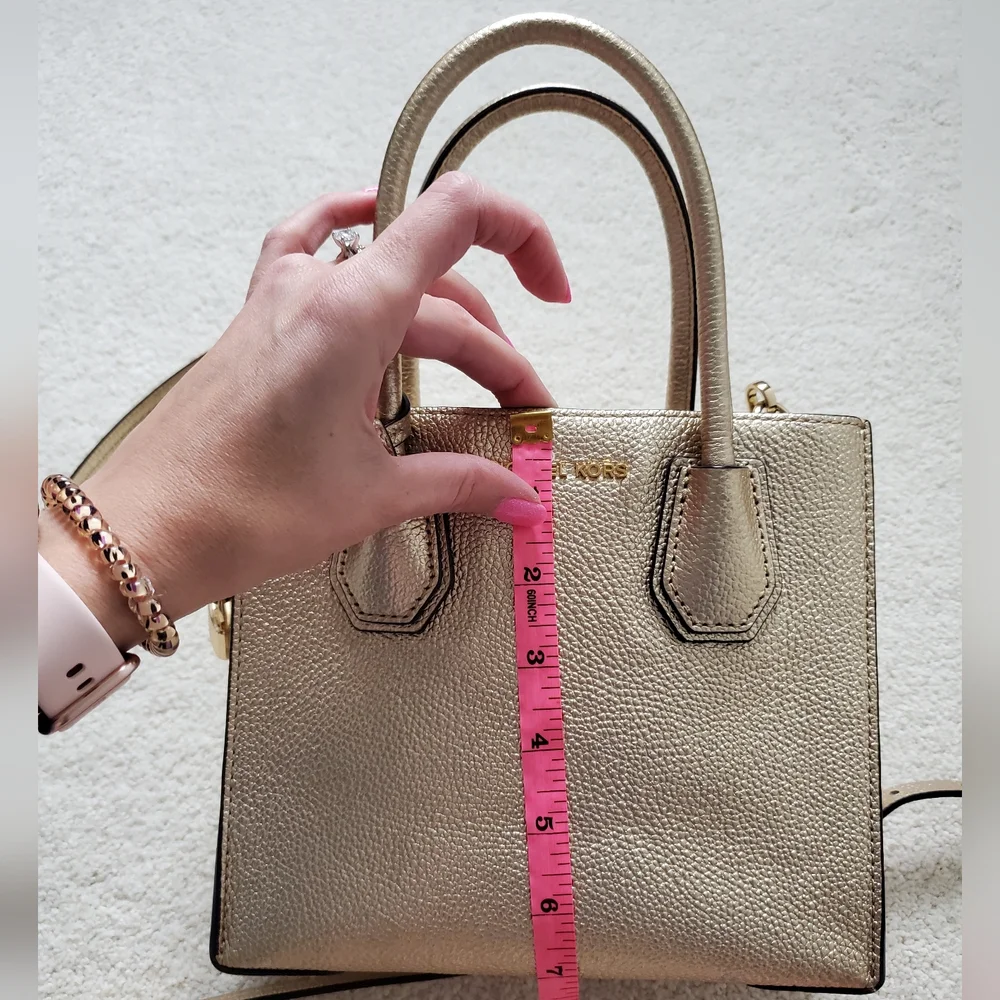 Michael Kors Metallic Gold Leather Mercer Crossbody Tote Bag